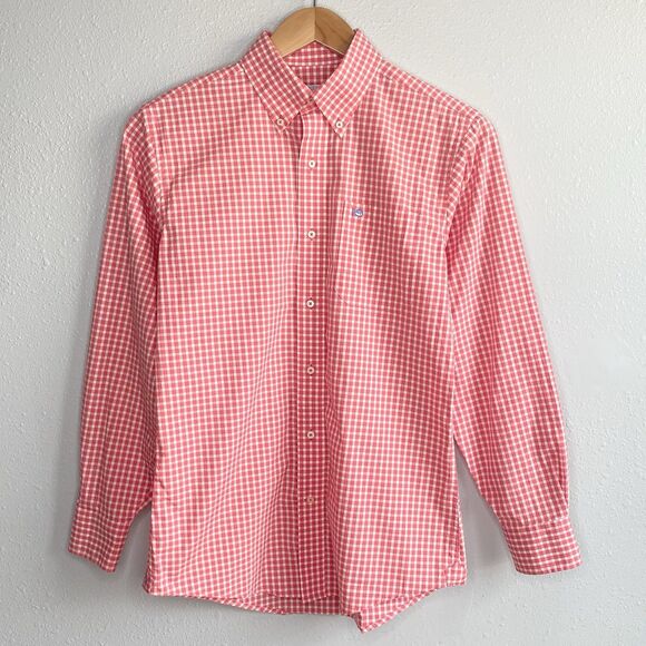 Southern Tide Mens Small Pink White Gingham Check Button Down Shirt Long Sleeve - Picture 2 of 11